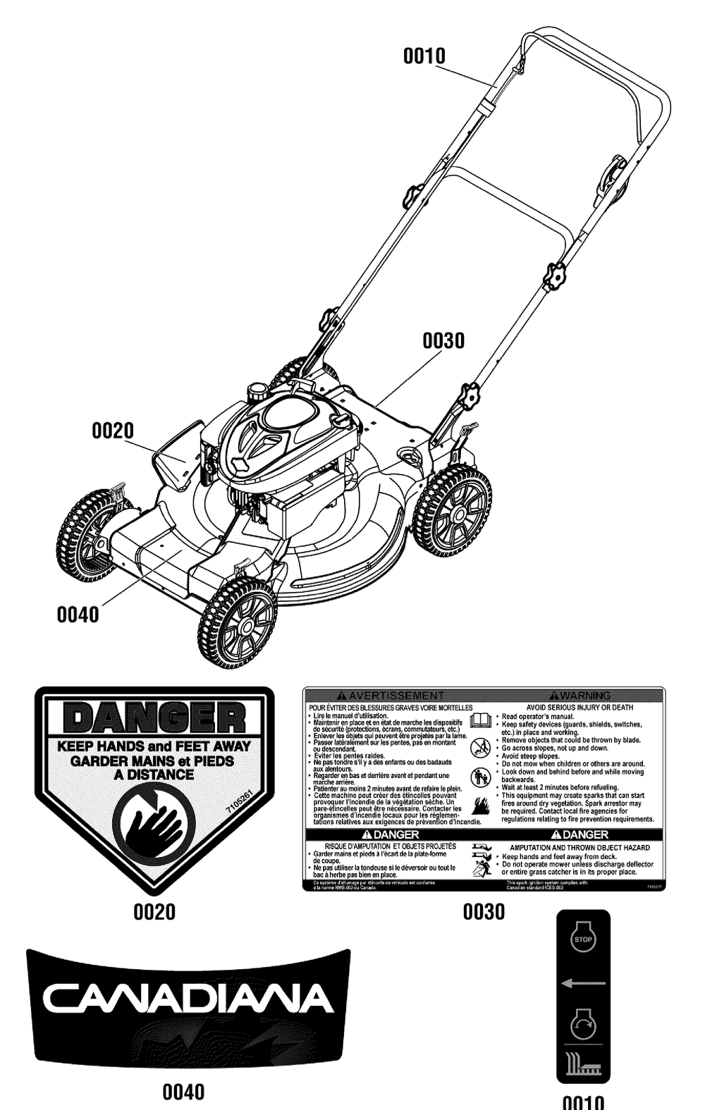 Decals Group Diagram and Parts List for 7800906 (CSP22625FC-625 Series)(2012) Briggs and Stratton Lawn Mower
